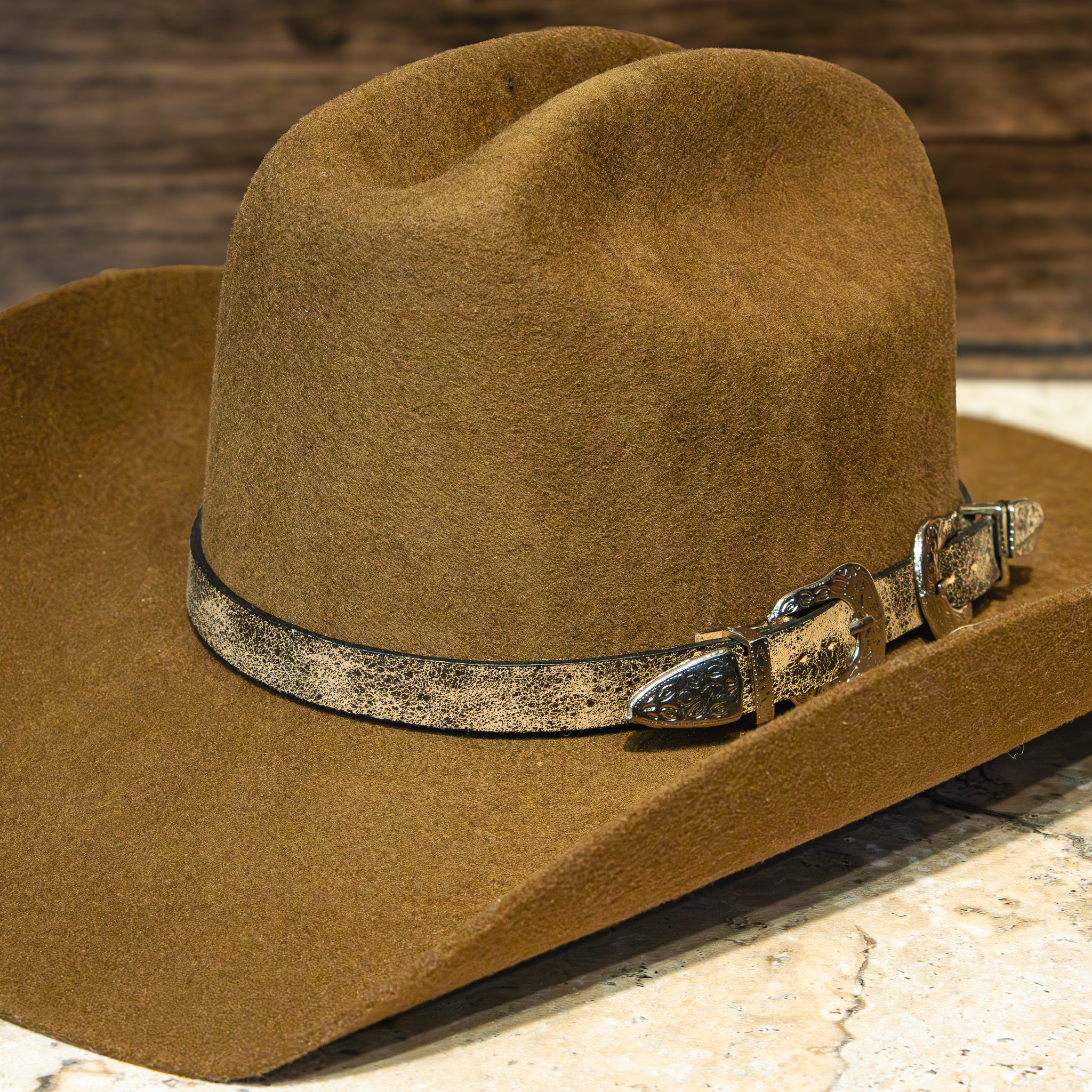 Double Buckle Leather Hat Band