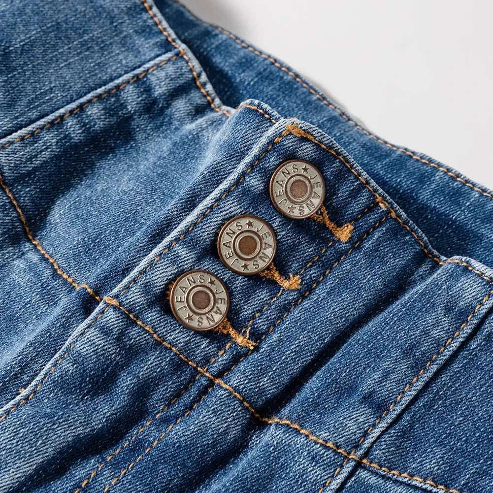 Sail Blue High Waist Button Fly Seamed Raw Hem Flare Jeans