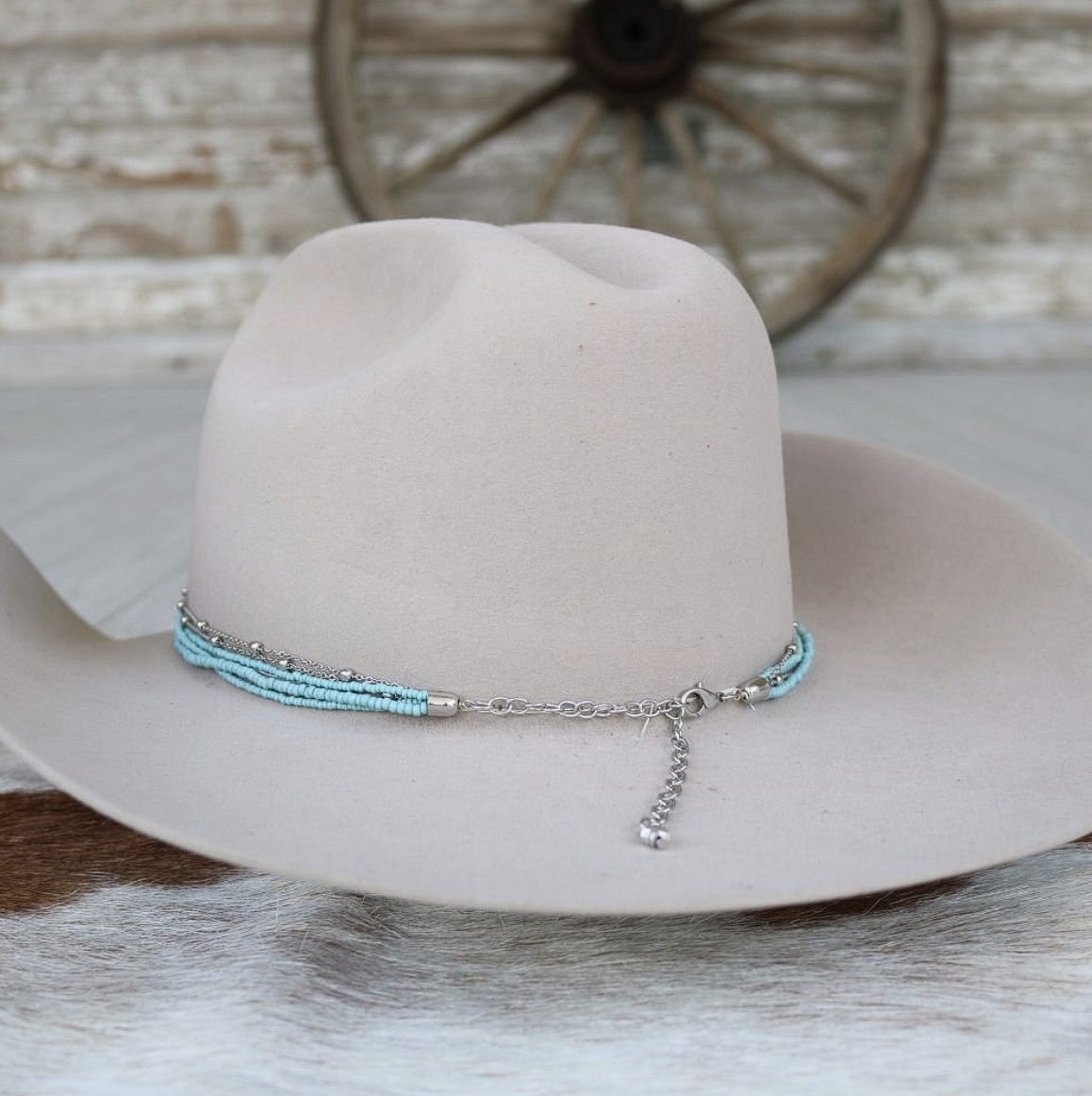 Dusty Blue Multi-Strand Beaded Hat Band