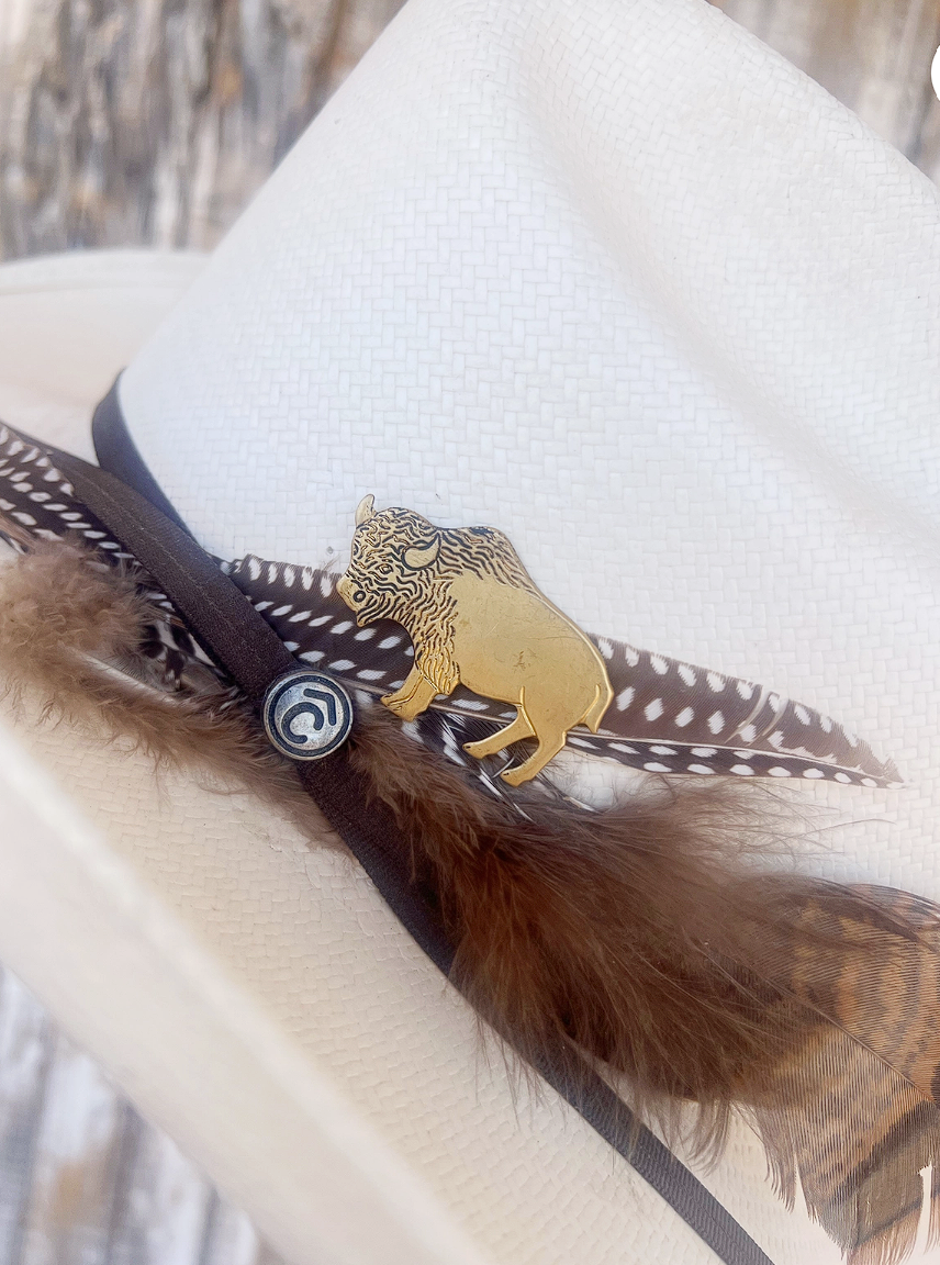 Aged Brass Buffalo Western Hat Pin Hat Bar