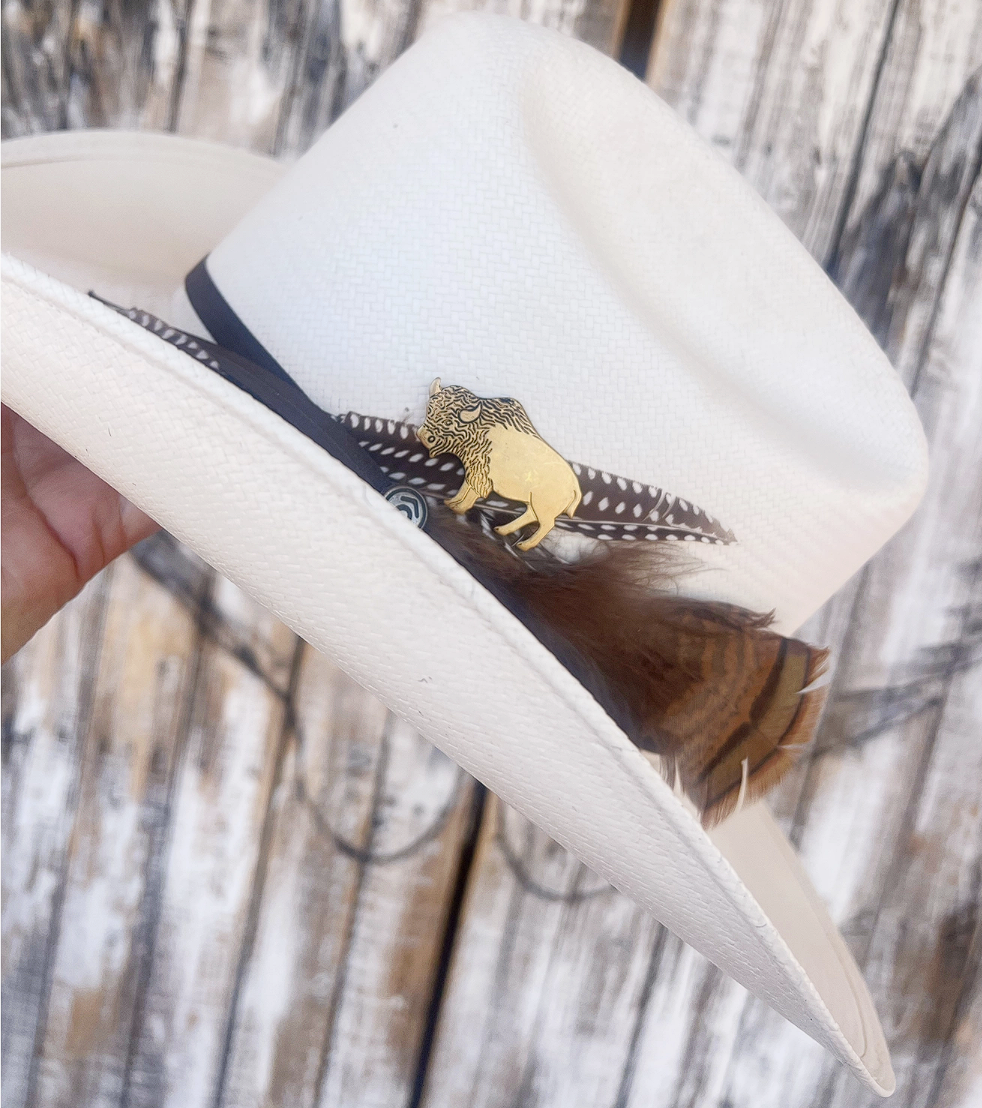 Aged Brass Buffalo Western Hat Pin Hat Bar