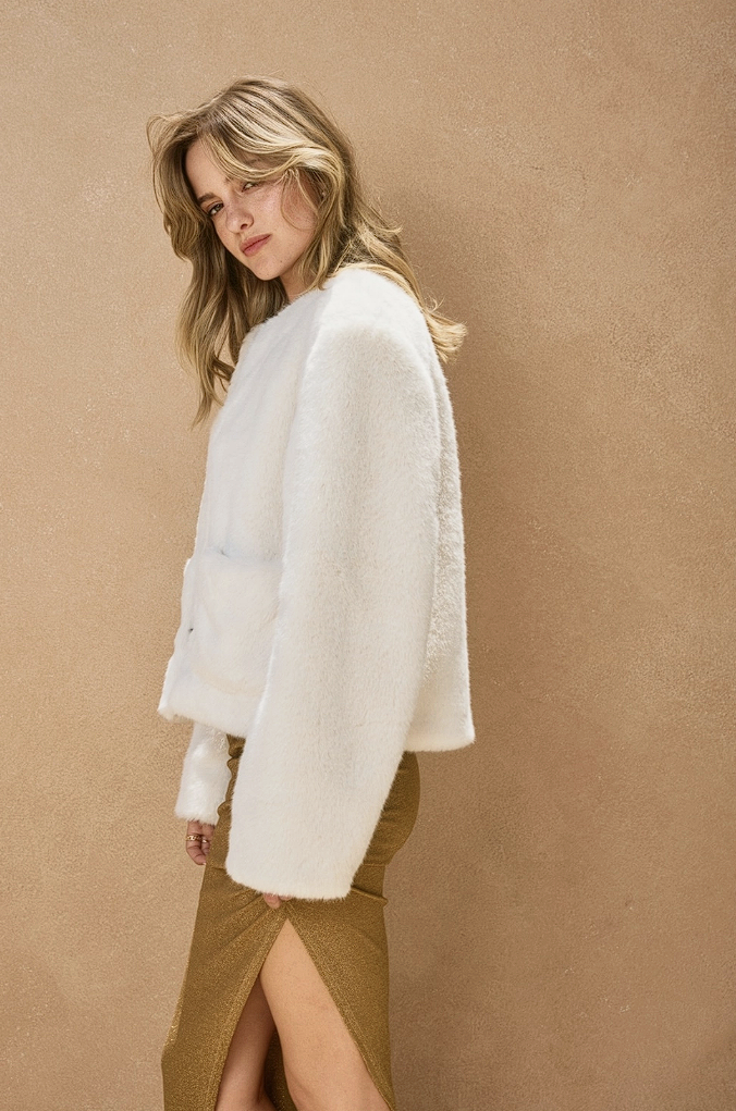 Wind Whispers Faux Fur Patch Pocket Jacket