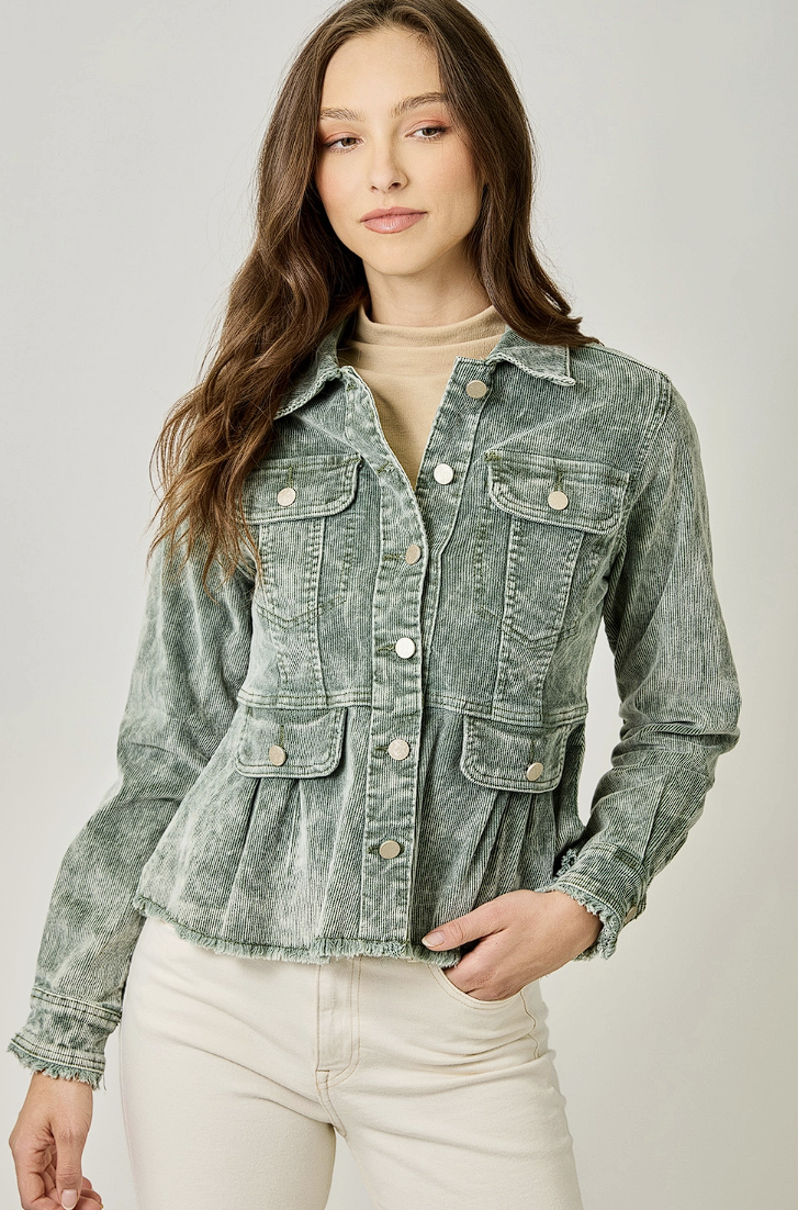 Washed Denim Peplum Jacket