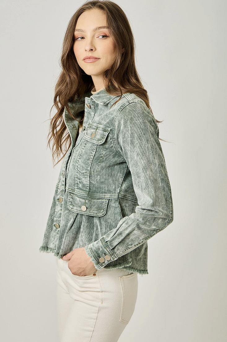 Washed Denim Peplum Jacket