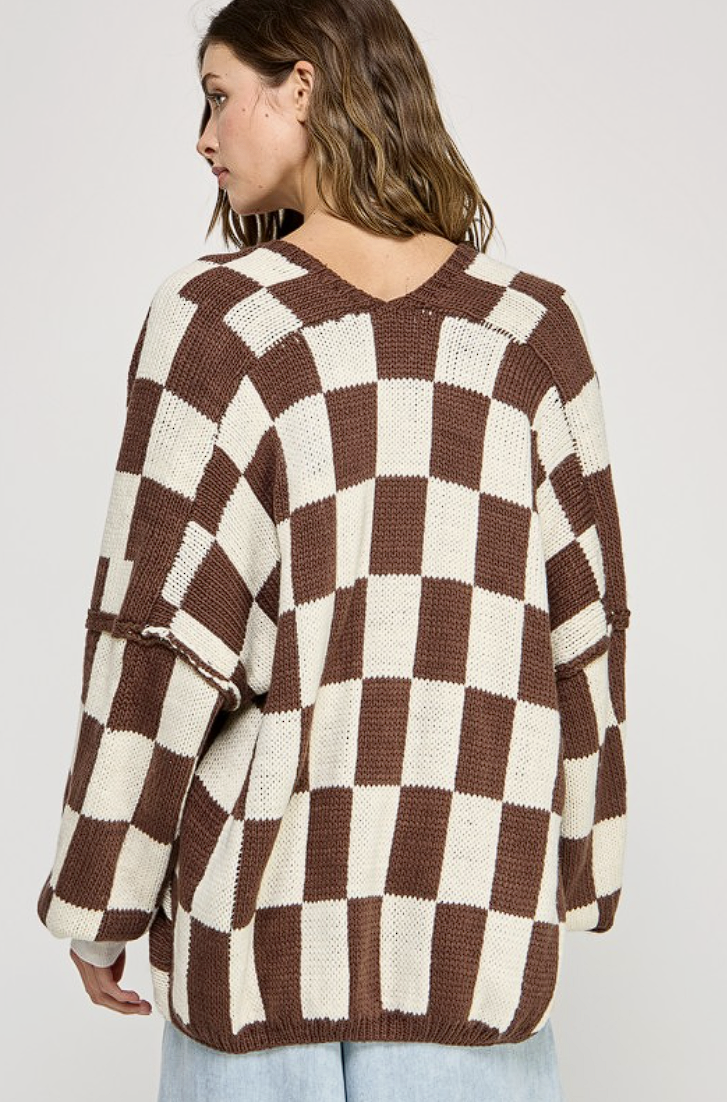 Checker Dropped Shoulders Cardigan