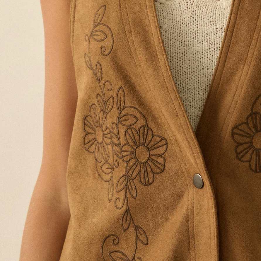Floral Faux Suede Vest