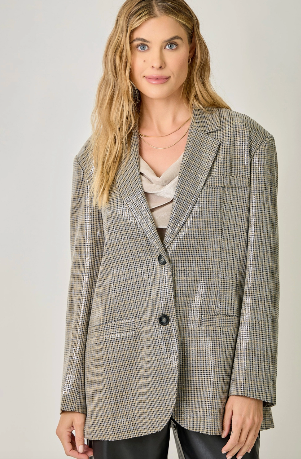 Shiny Oversized Sequin Blazer