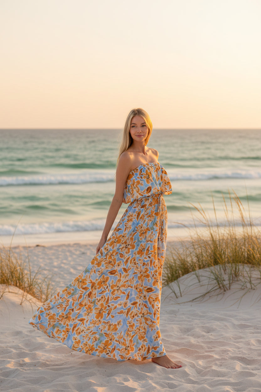 floral tube belted maxi dress beach boho Dani California Boutique