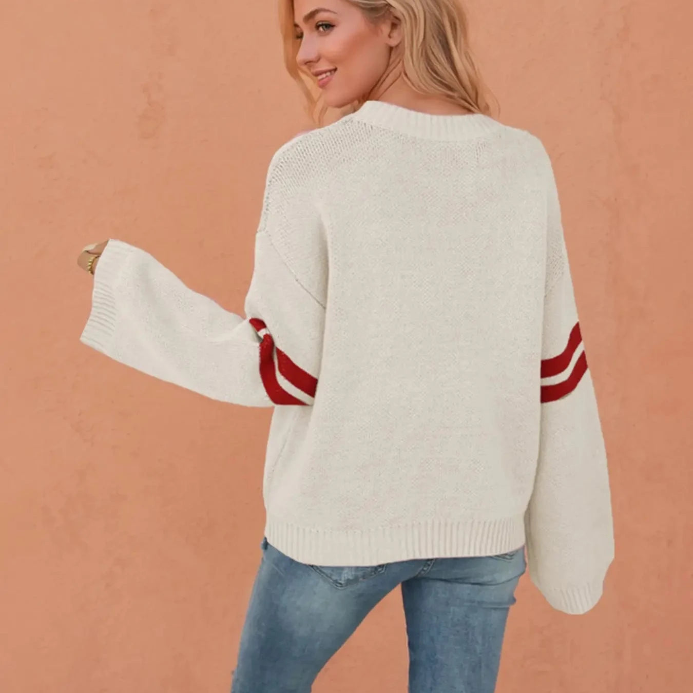 Valentine Heart Knit Sweater Womens Crew Neck Pullover