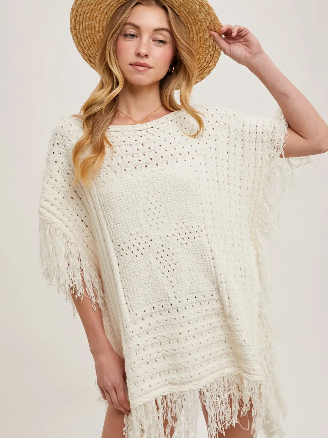 Western Fringed Knit Sweater Poncho
