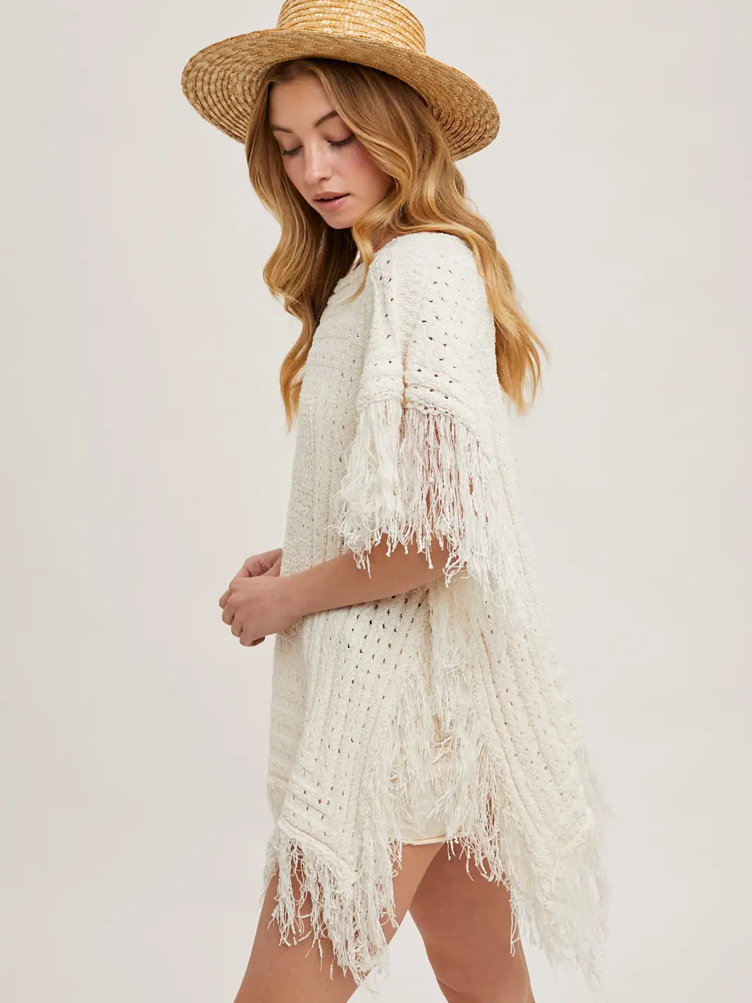Western Fringed Knit Sweater Poncho