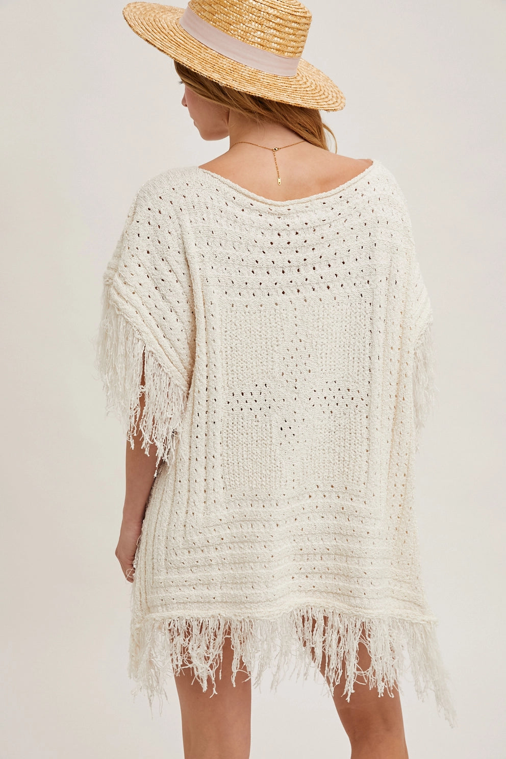 Western Fringed Knit Sweater Poncho