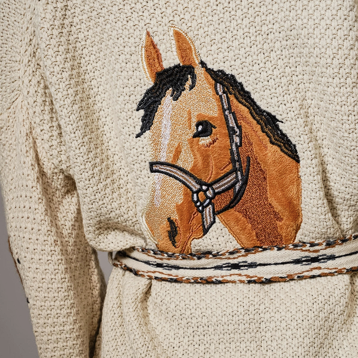 Western Horse Belted Sweater