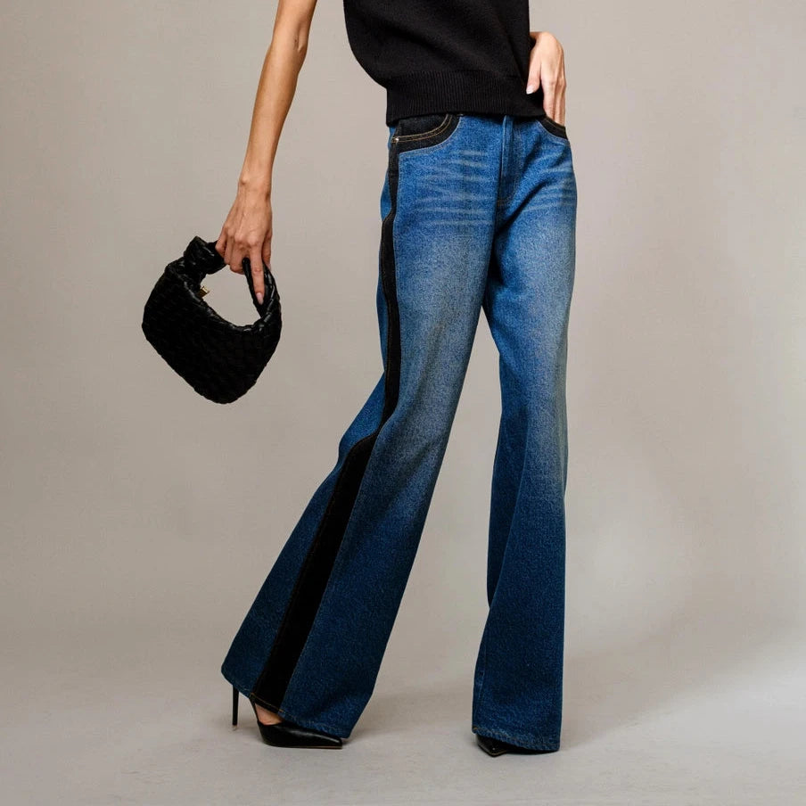 Western Two Tone Wide Denim Jeans