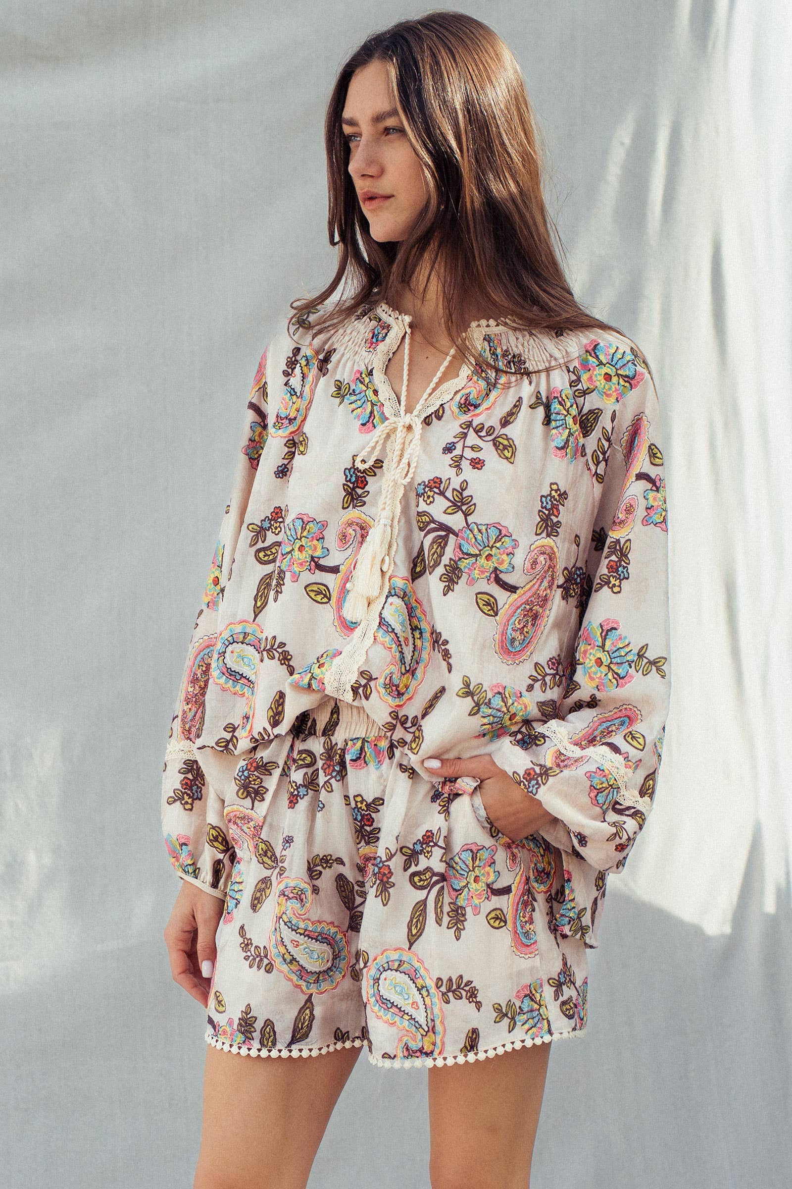 Embroidered Boho Paisley Blouse Top