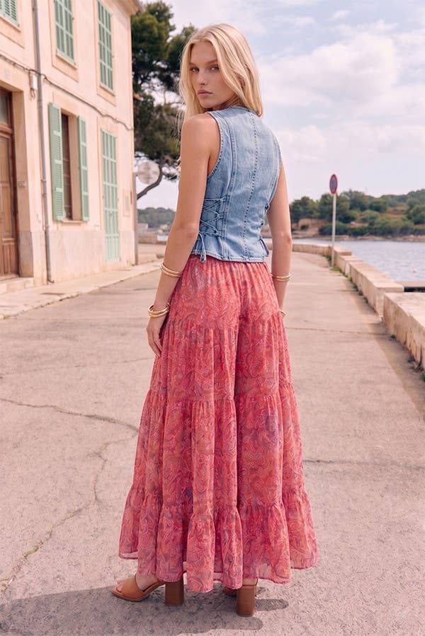 Lurex Boho Floral Printed Ruffled Palazzo Pants
