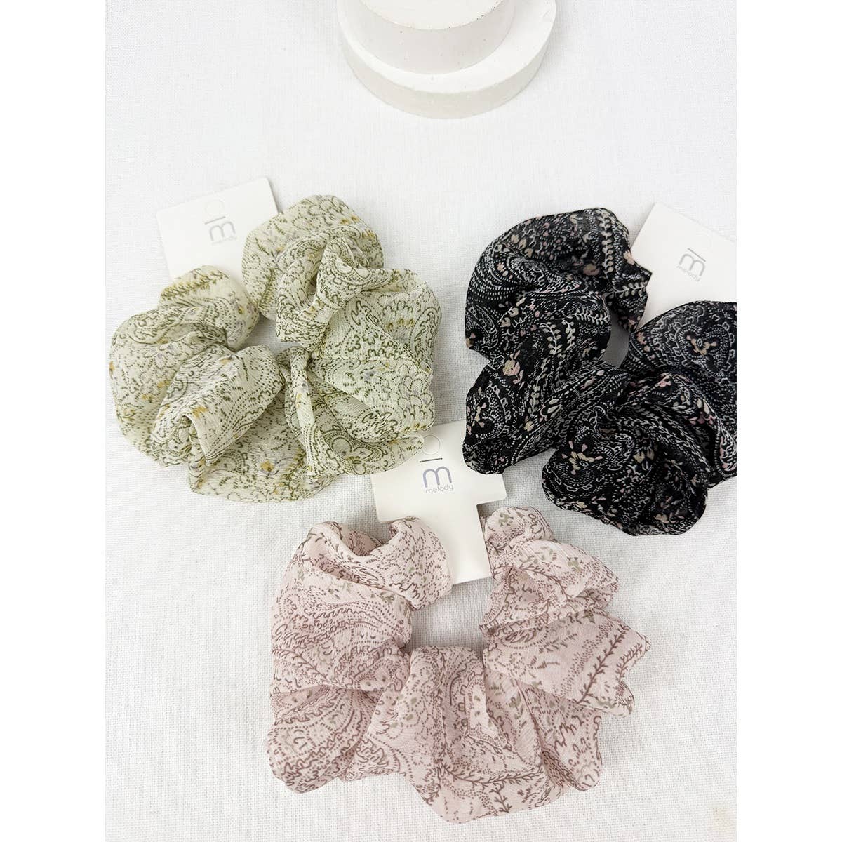 Elegant Paisley Soft Tone Chiffon Scrunchies