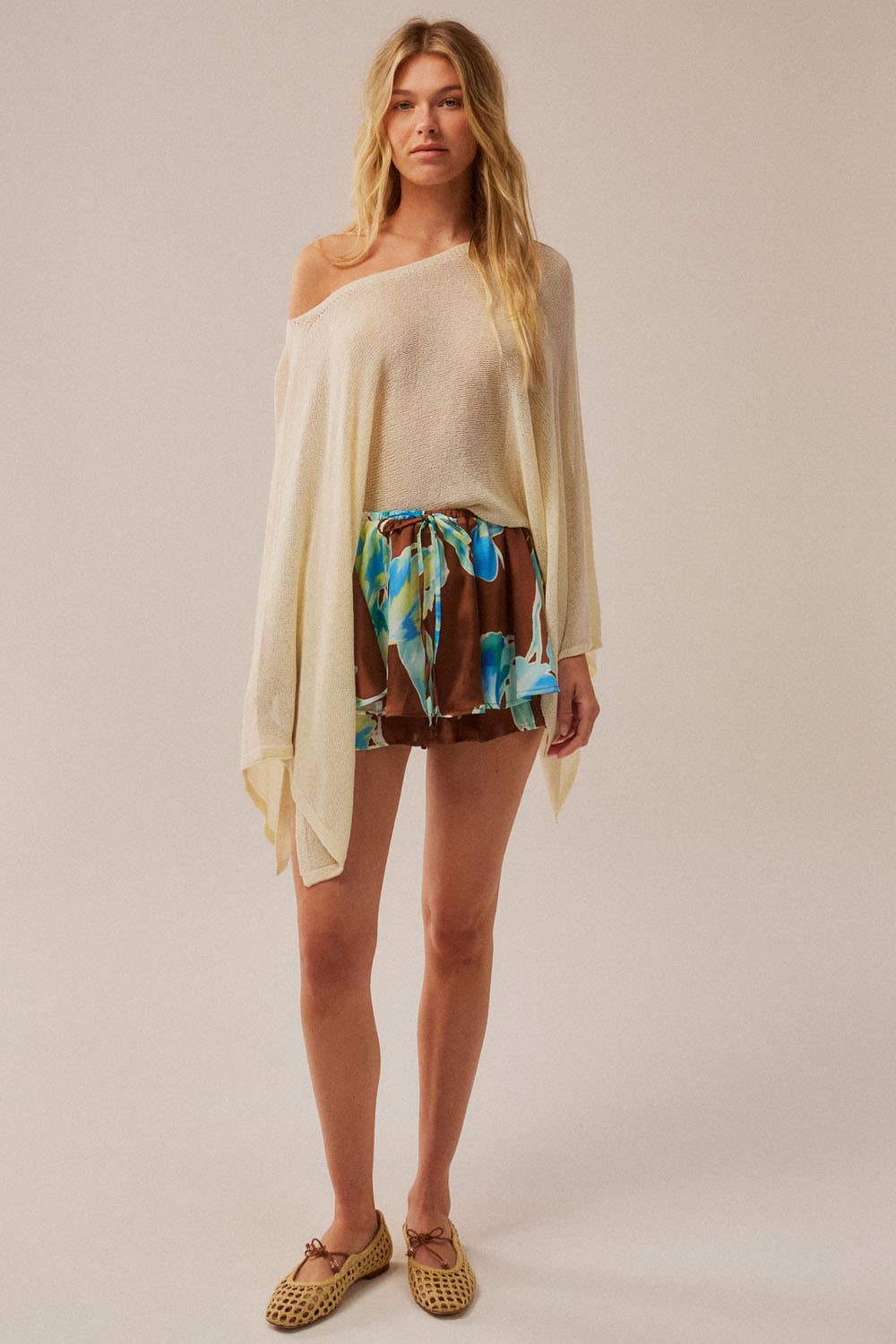 Solid Lightweight Knit Poncho Sweater