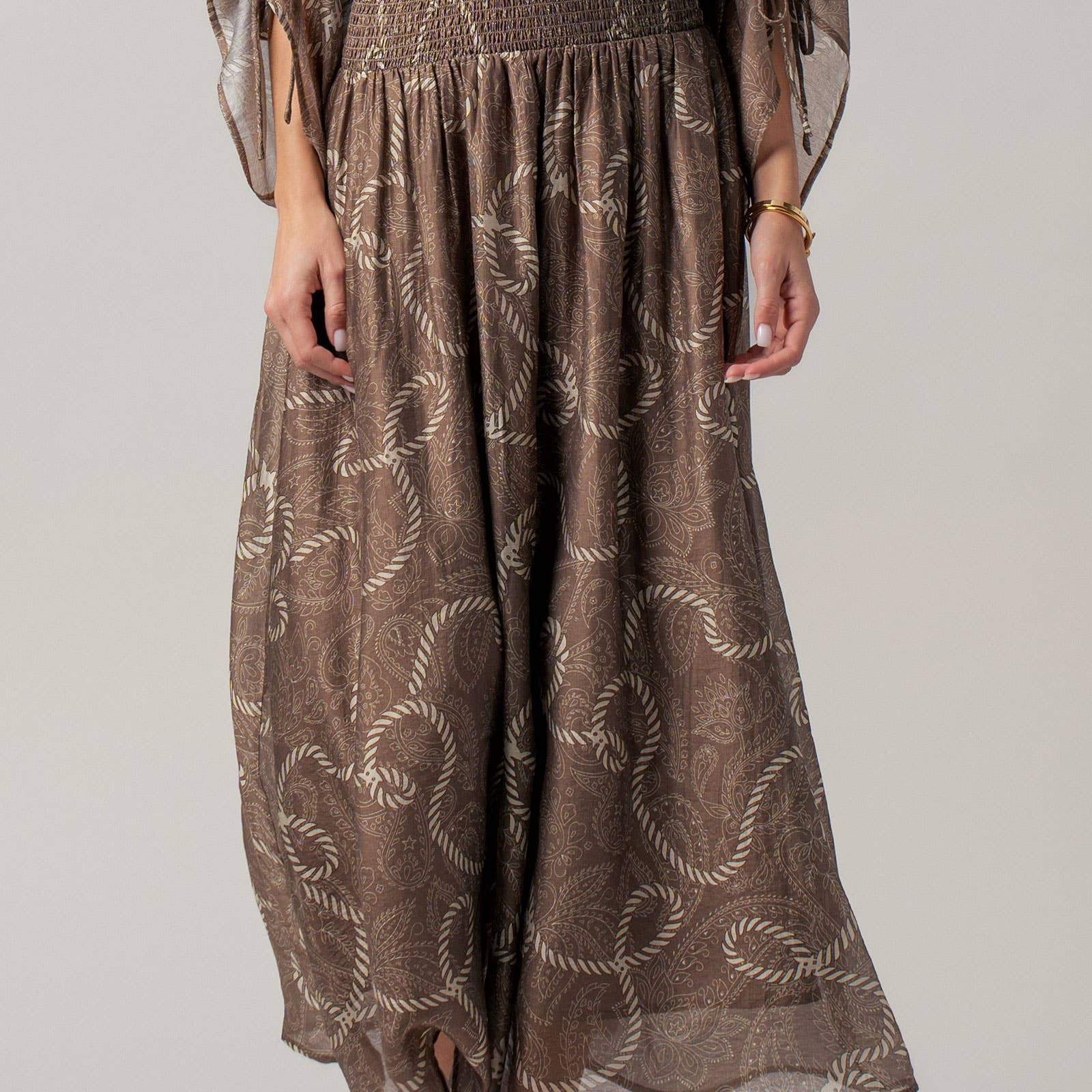 Rope Print Smocked Waist Maxi Skirt