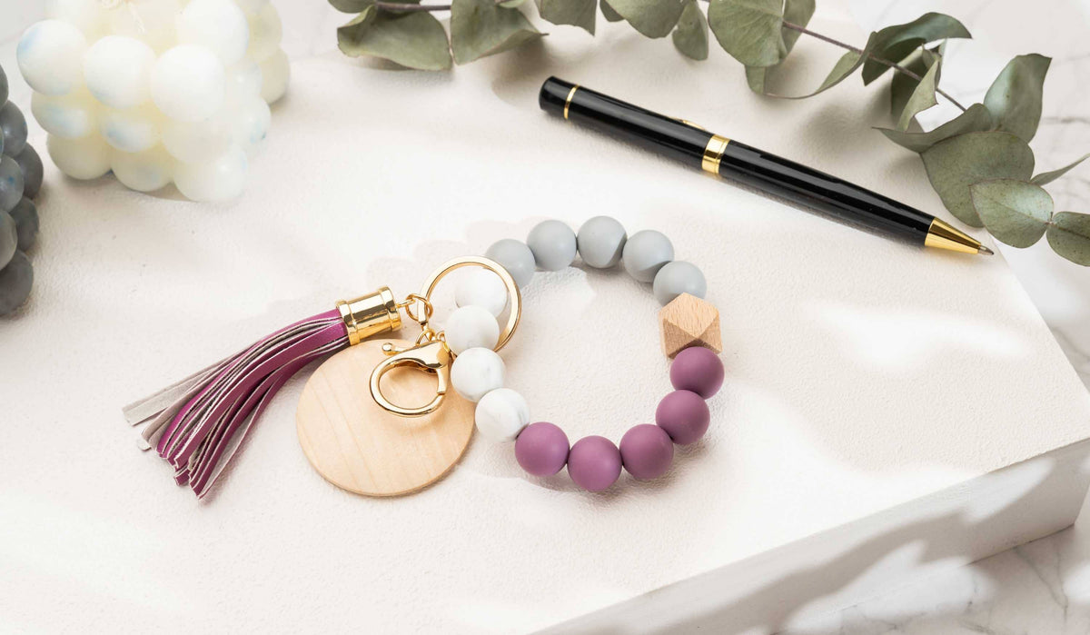 Keychain With Wristlet Bangle Bracelet, Keyring Bangle