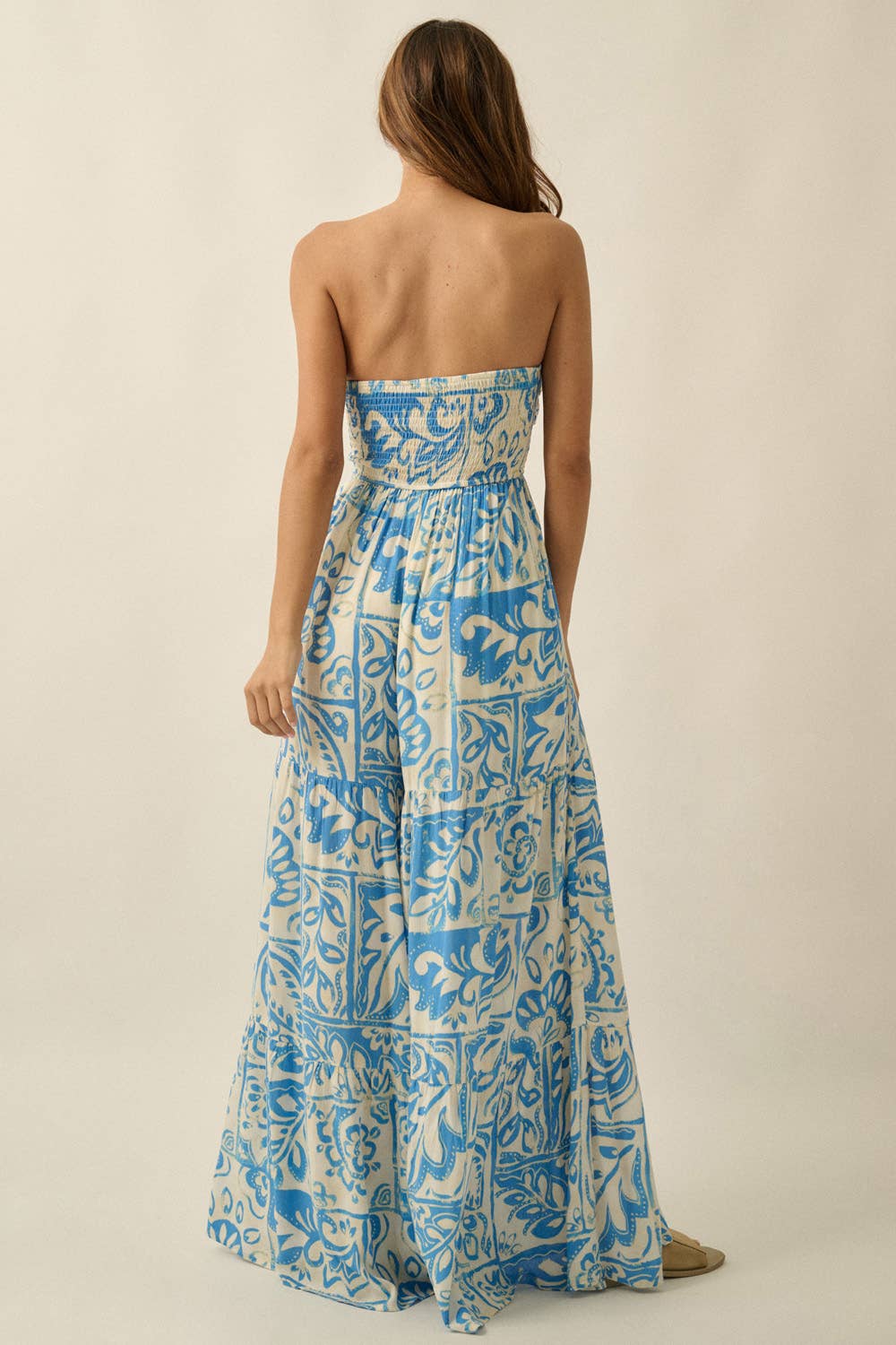 Floral-Print Crepe Strapless Wide-Leg Tiered Jumpsuit