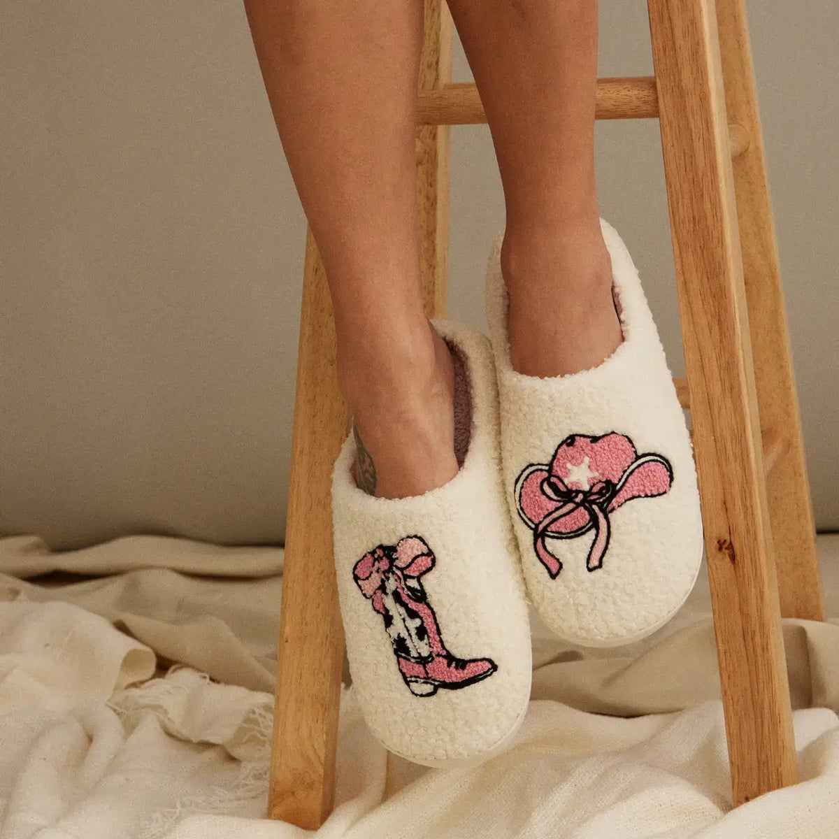 Cow Girl Fuzzy Fleece Soft Slipper