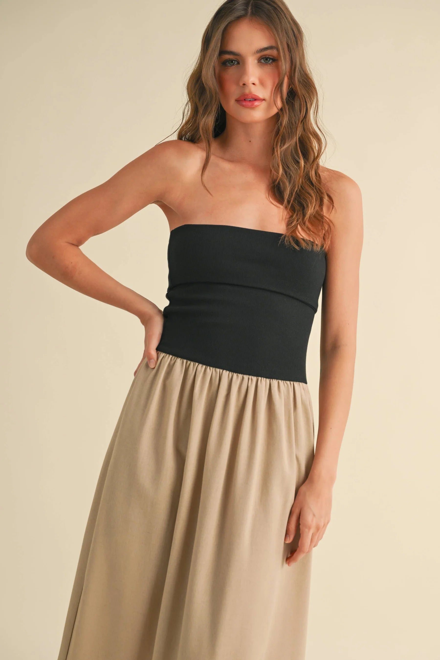 Linen with Ribbed Knitted Top Combo Dress