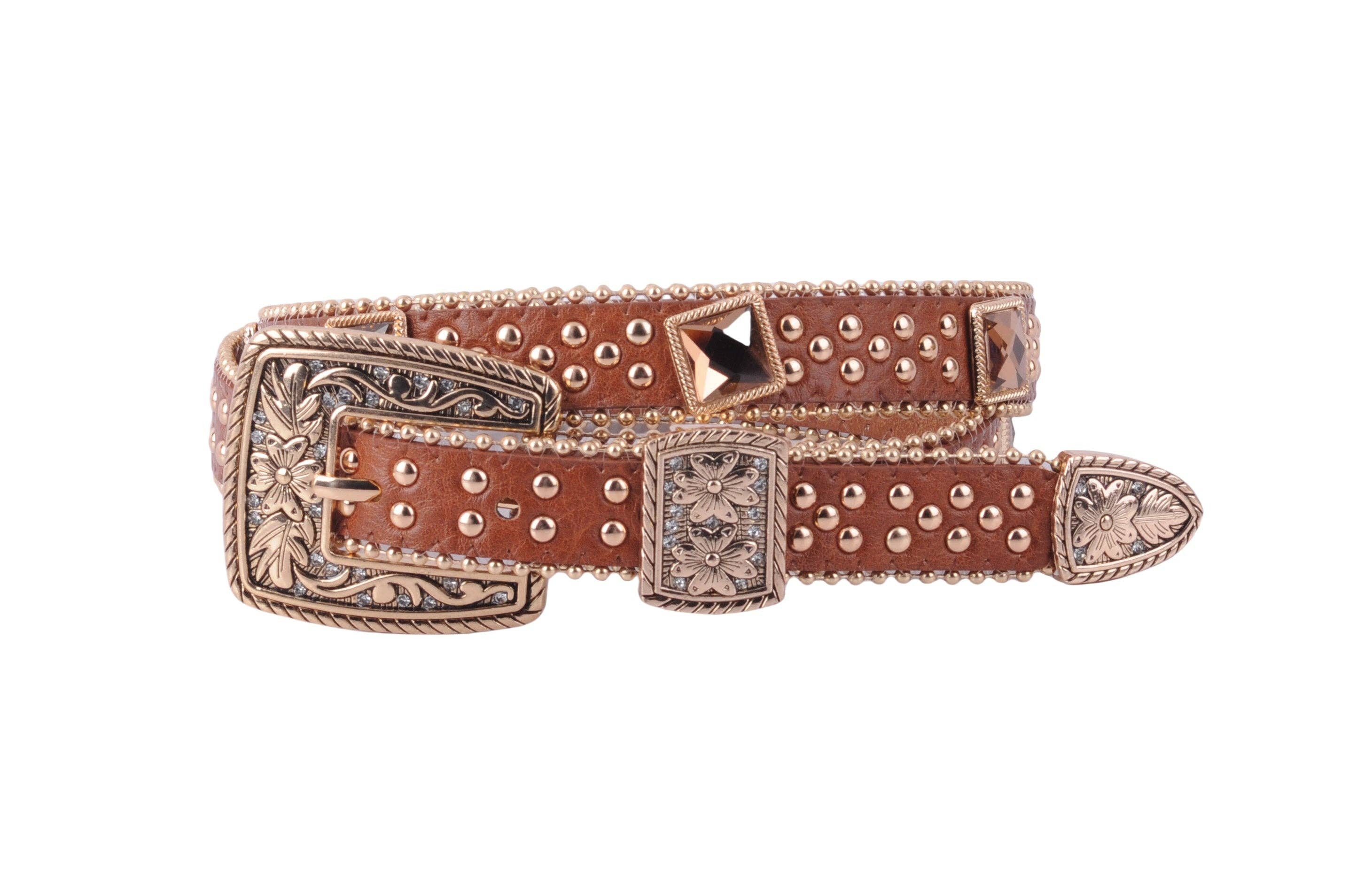 Glam Zipper-Lined Rhinestone Adorned Western Belt