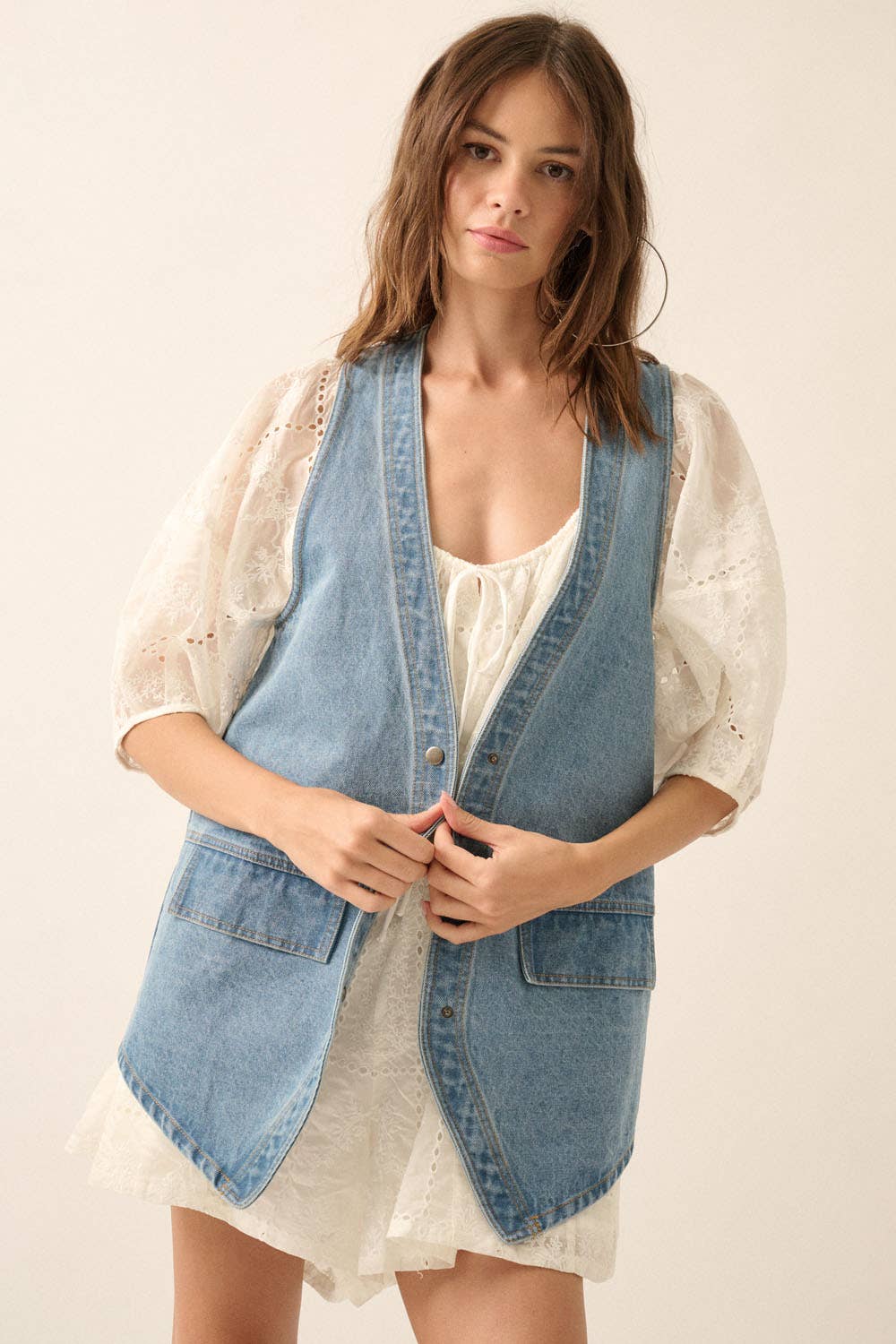 Denim Snap-Front Vest
