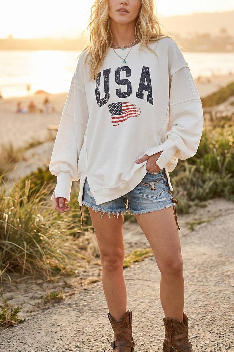 Americana Washed Terry Side Slit Sweatshirt