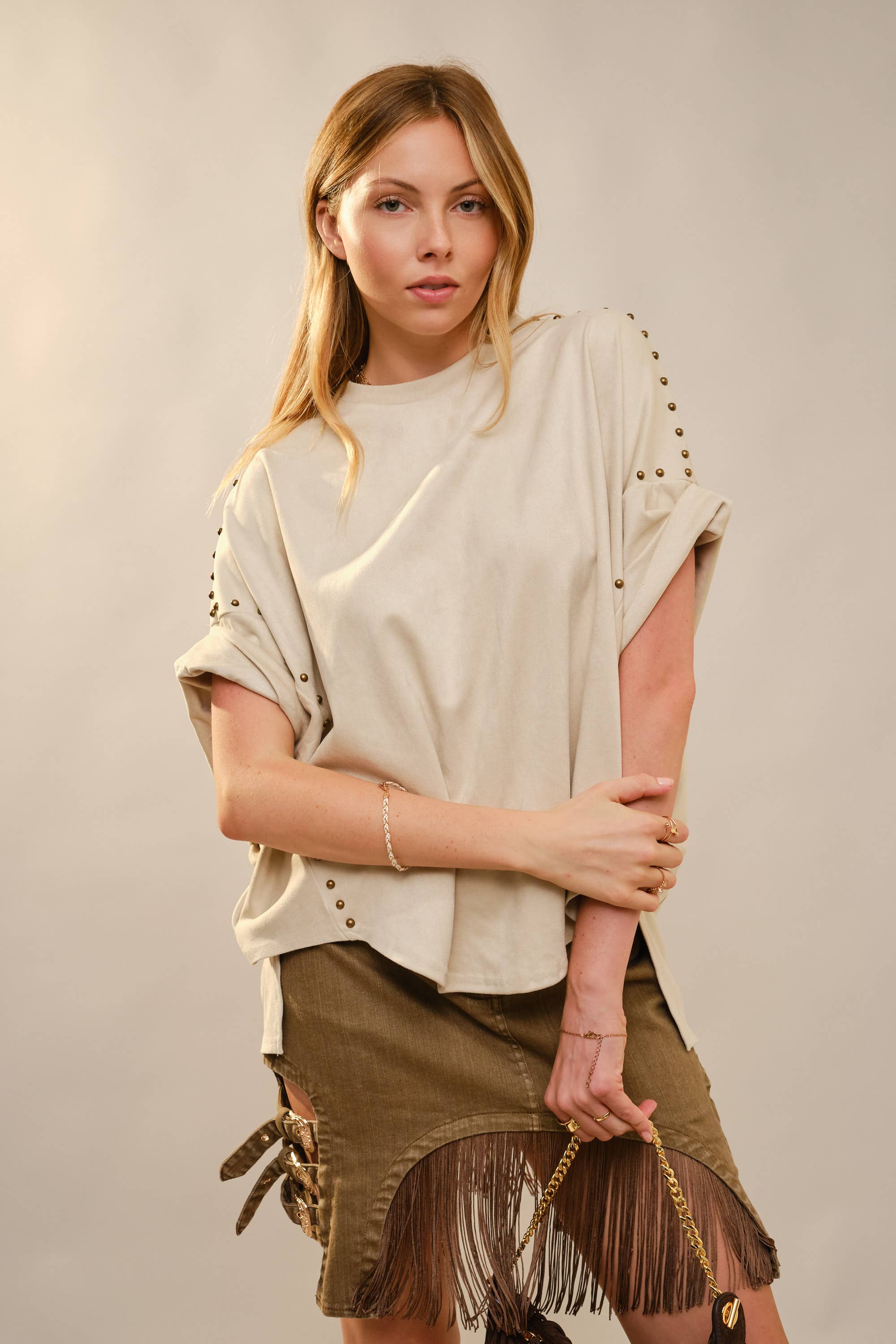 Studded High Low Oversized Tee