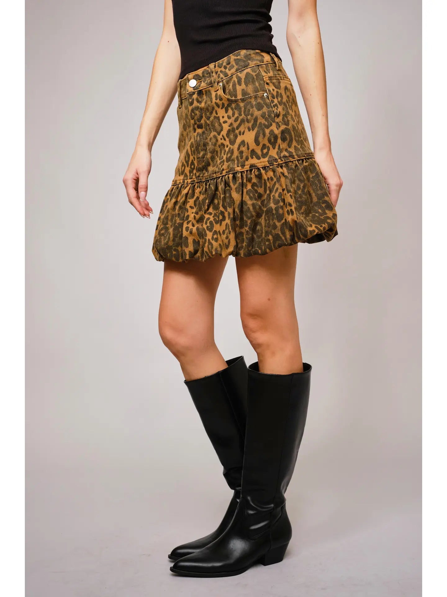 Bubble Hem Leopard Mini Skirt