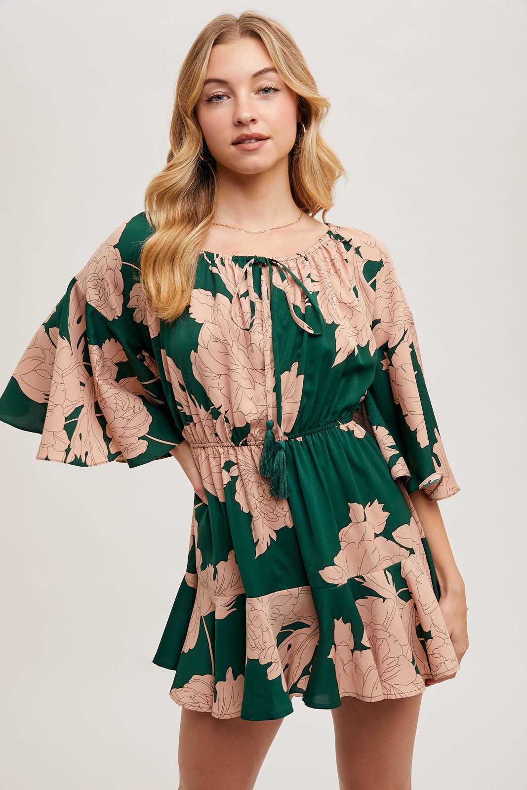 Floral Print Off-the-Shoulder Bell Sleeved Romper