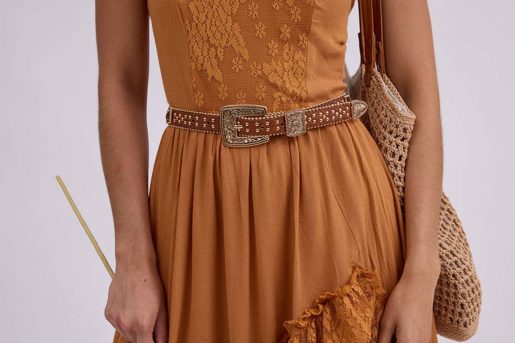 Glam Zipper-Lined Rhinestone Adorned Western Belt