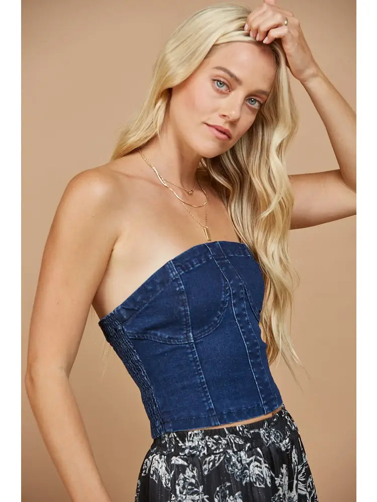 Bustier Cropped Denim Top