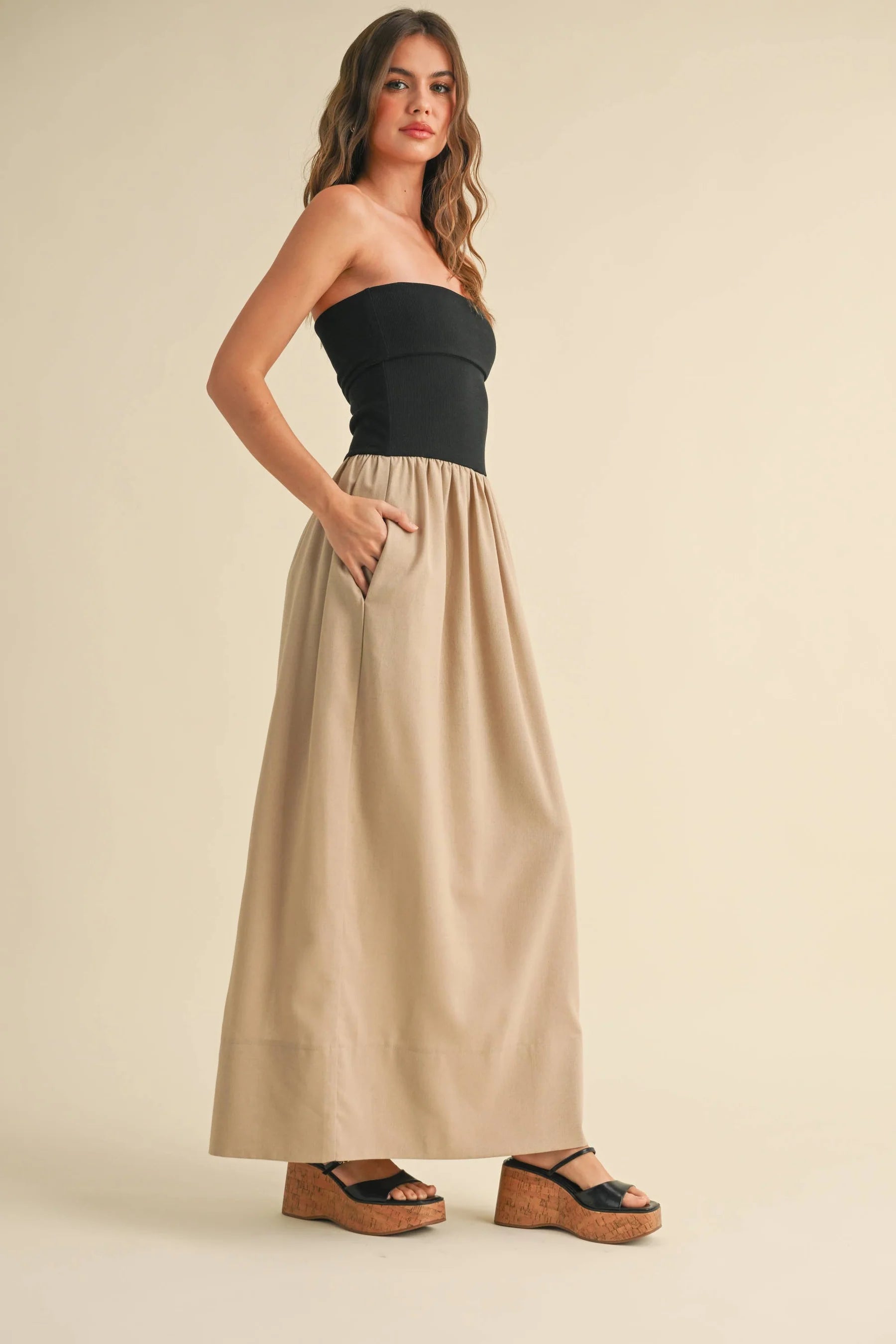 Linen with Ribbed Knitted Top Combo Dress
