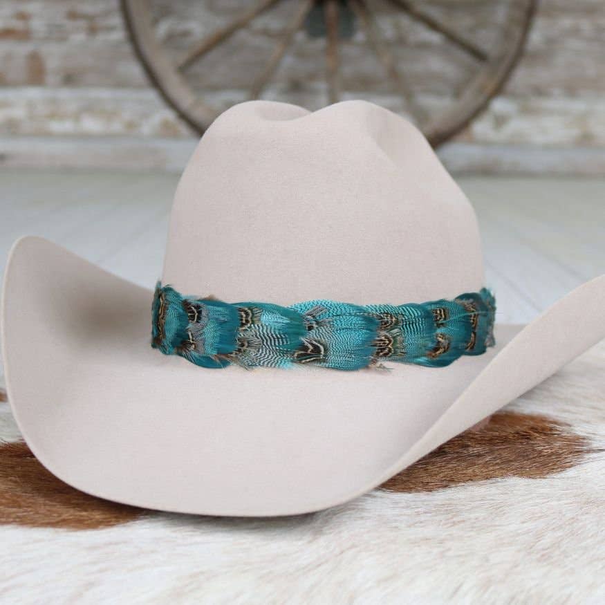 Blue Feather Hat Band - Pearl