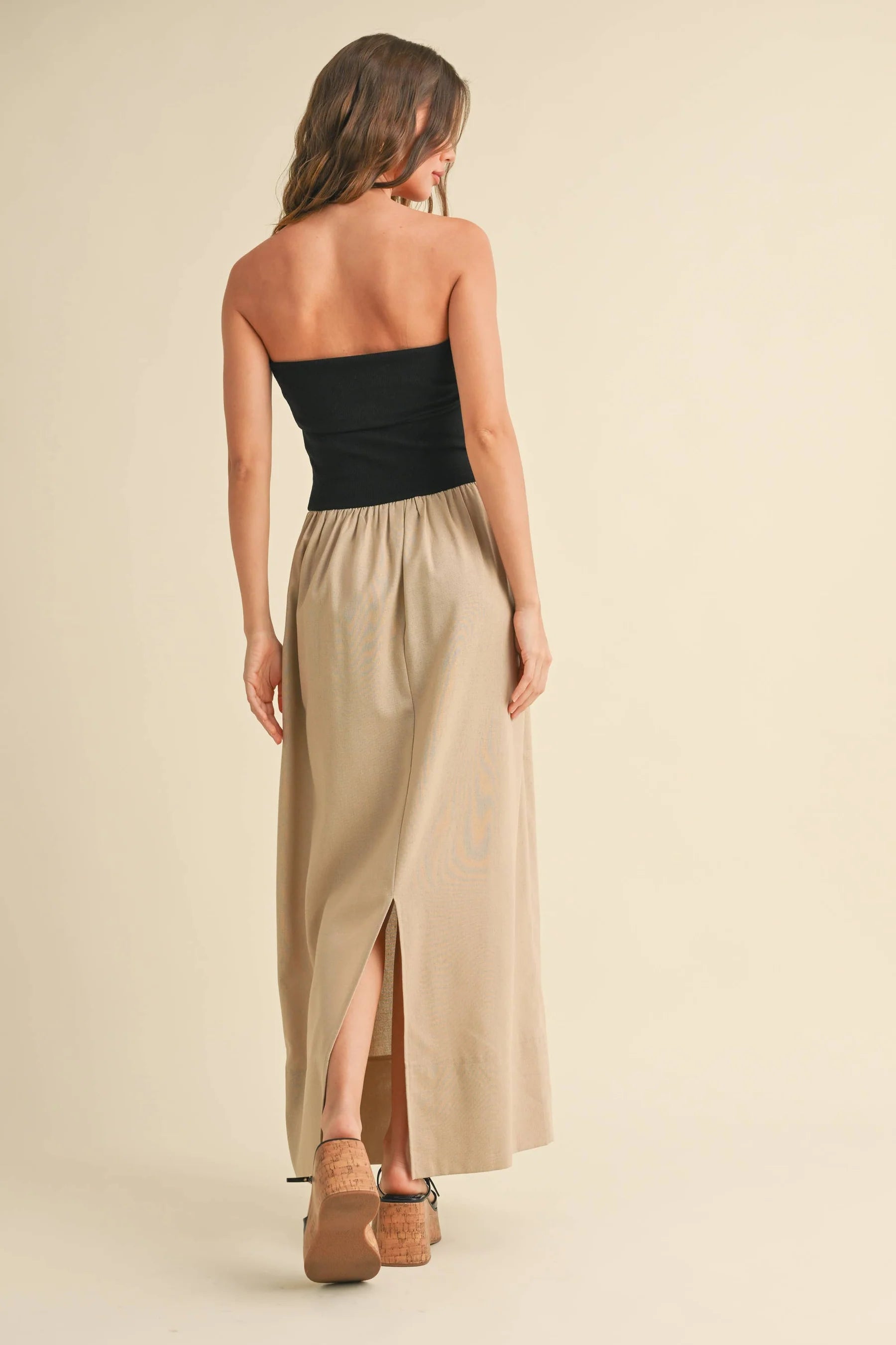 Linen with Ribbed Knitted Top Combo Dress