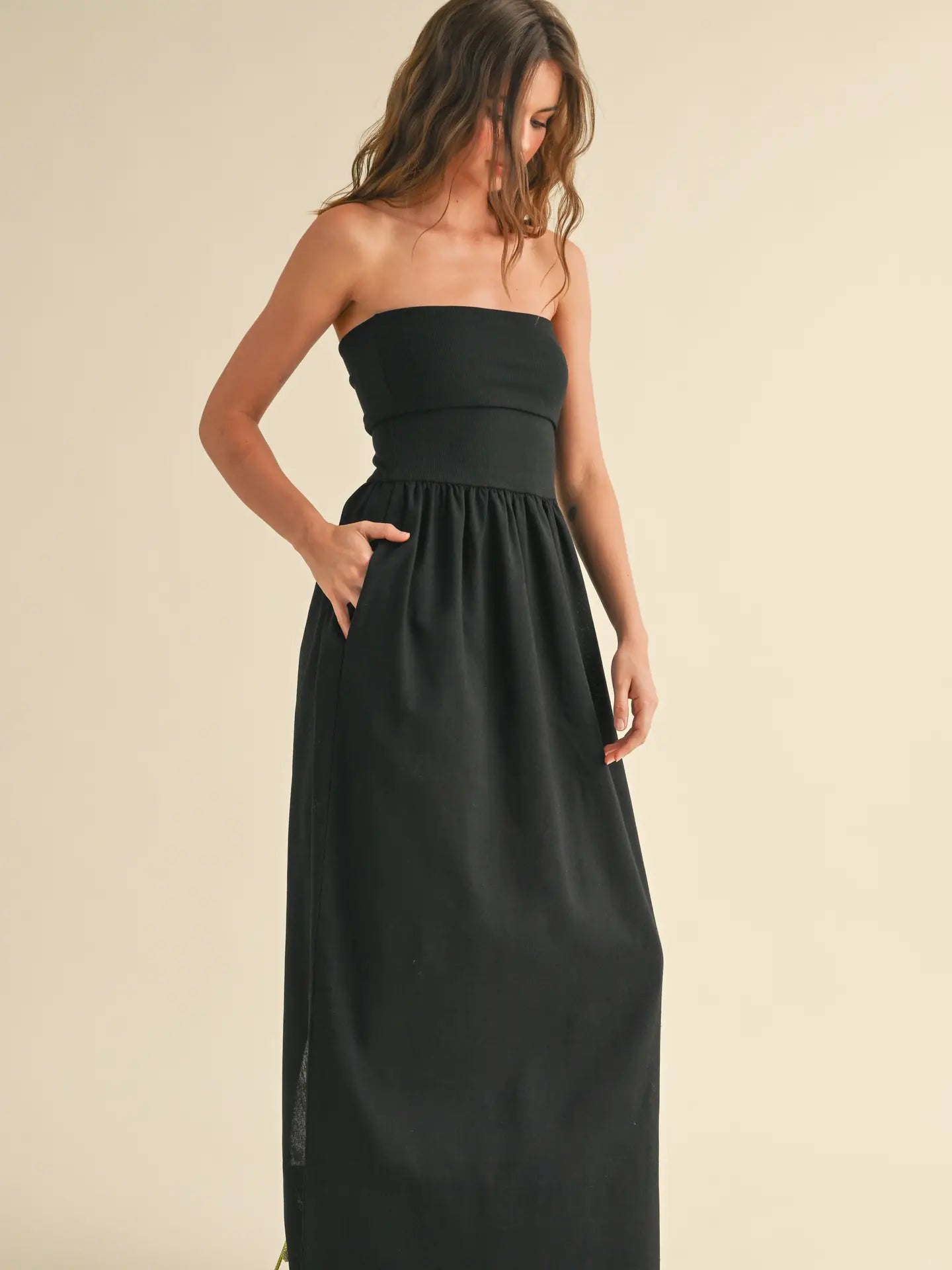 Linen with Ribbed Knitted Top Combo Dress