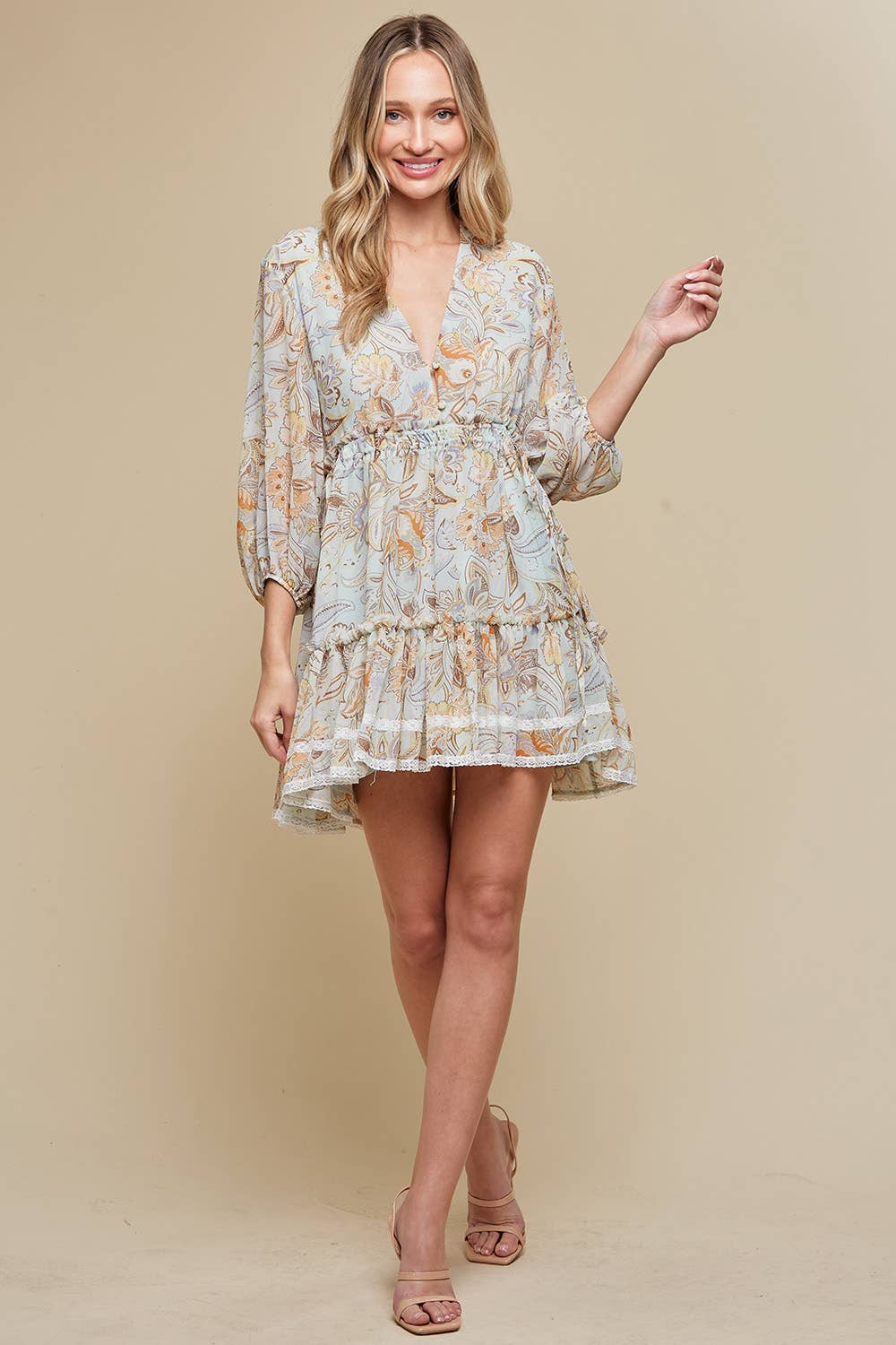Western Style Paisley Floral Tier Dress