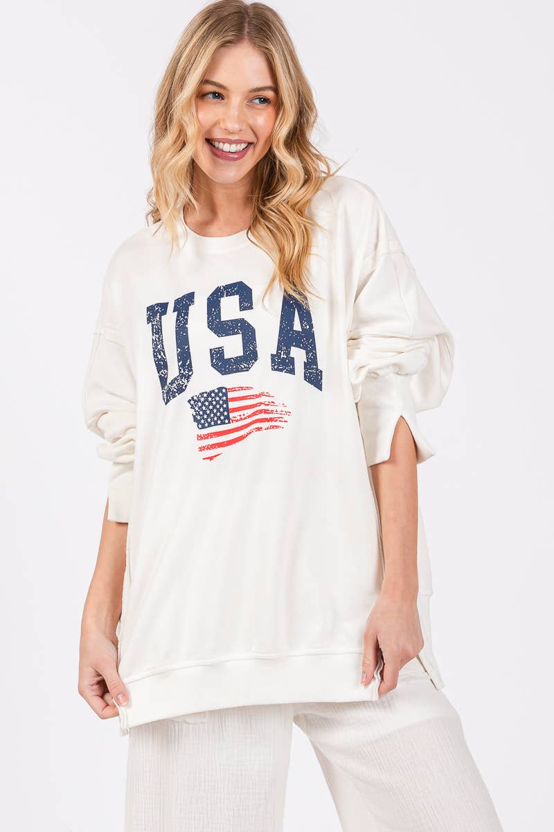 Americana Washed Terry Side Slit Sweatshirt