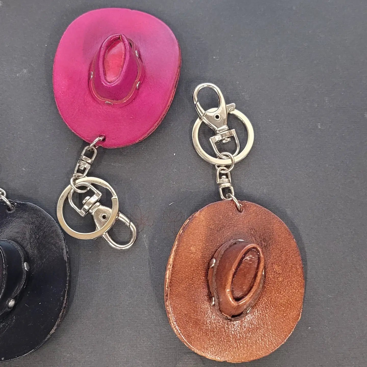 Handmade Leather Cowboy Hat Keychain - Western