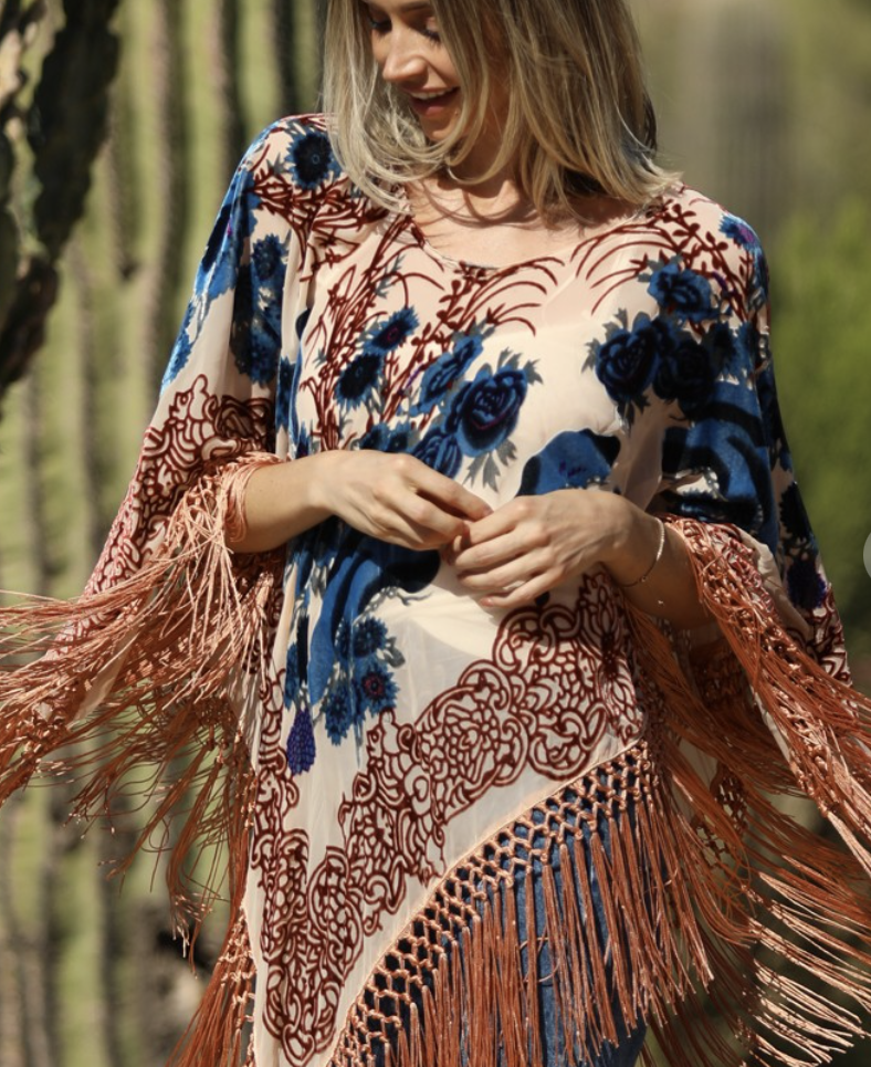 Midnight Velvet Fringe Poncho