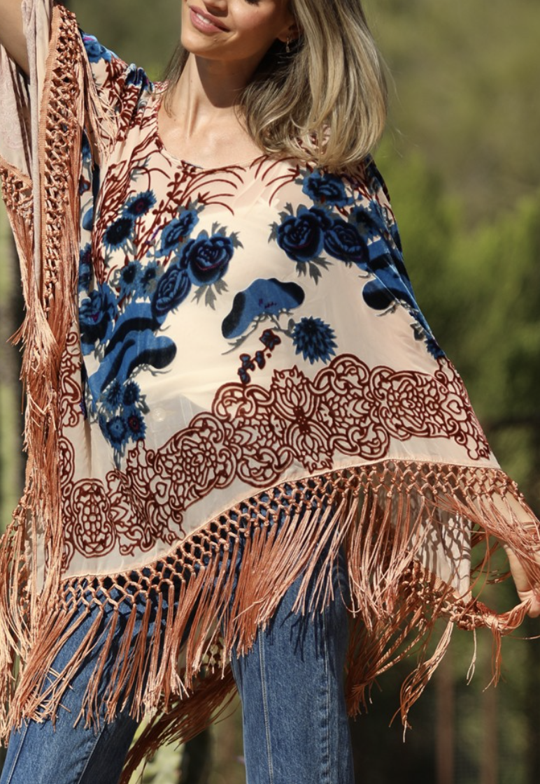 Midnight Velvet Fringe Poncho