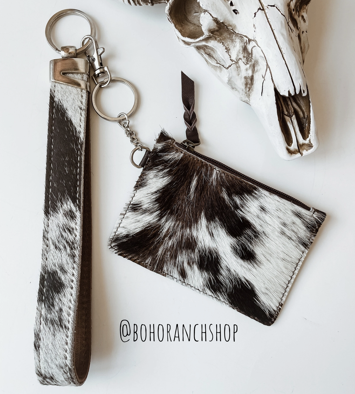 Western Cowhide Leather Keychain Wallet