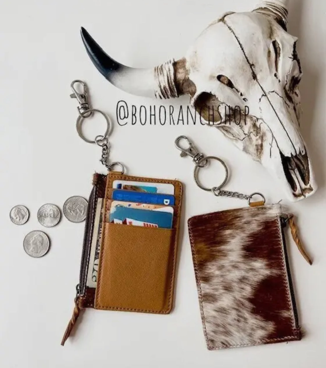Western Cowhide Leather Keychain Wallet