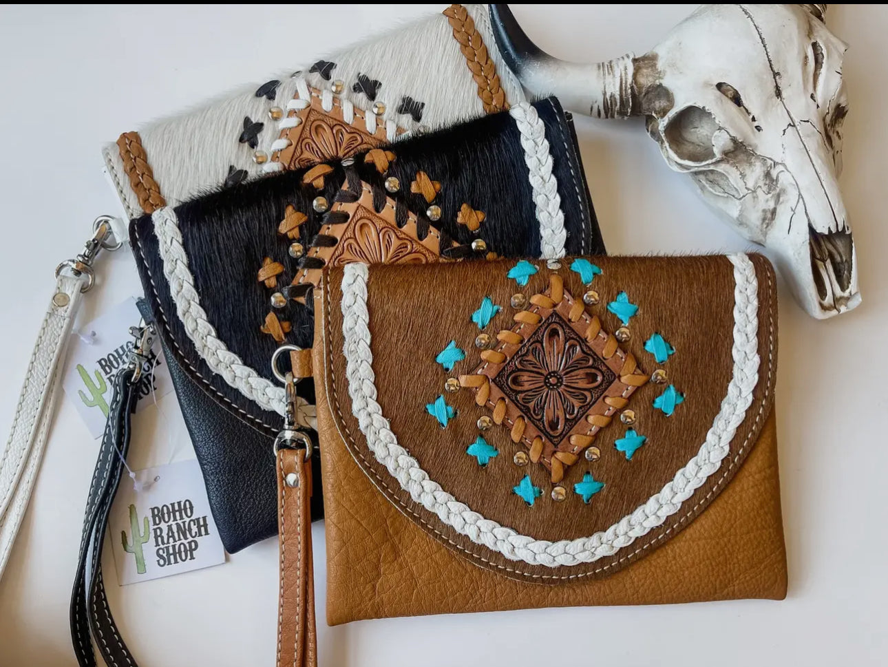 Wristlet Cowhide Leather Clutch Purse