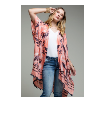 HIBISCUS Floral Pom Pom Kimono