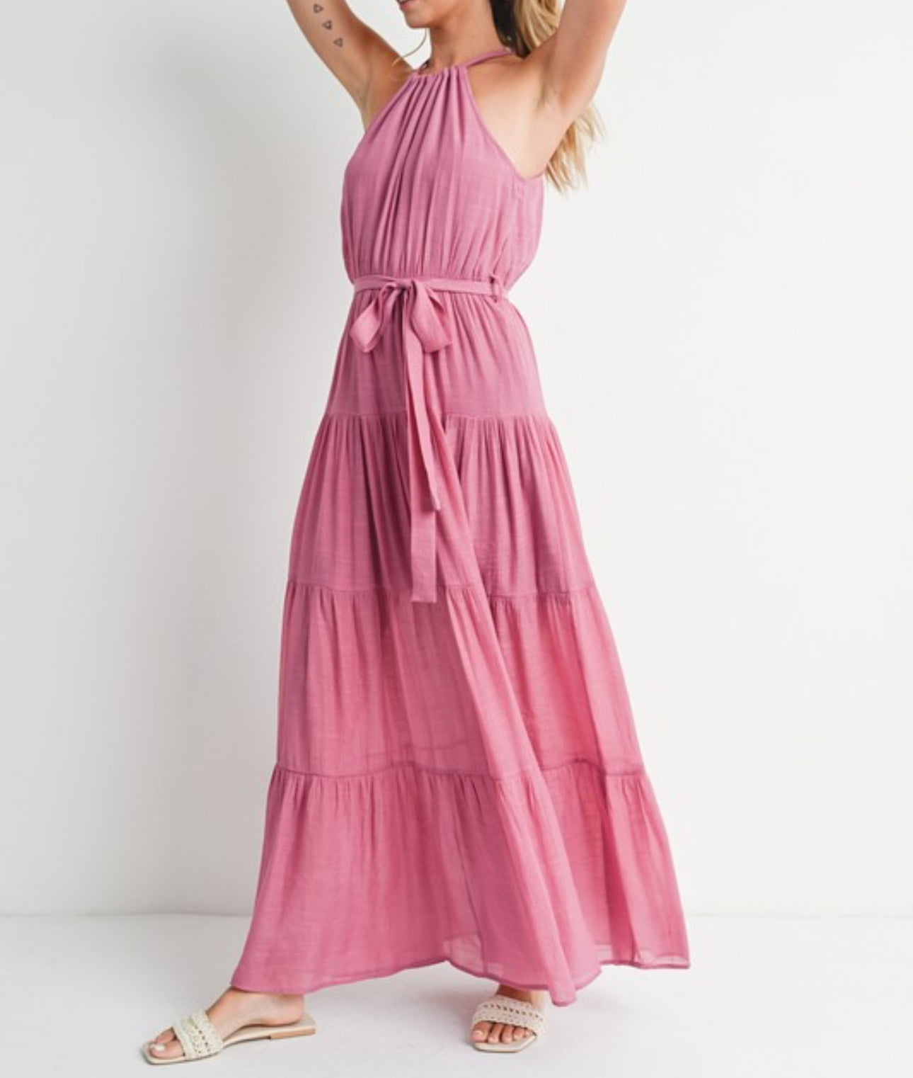 Rosy Sunset Tiered Maxi Dress